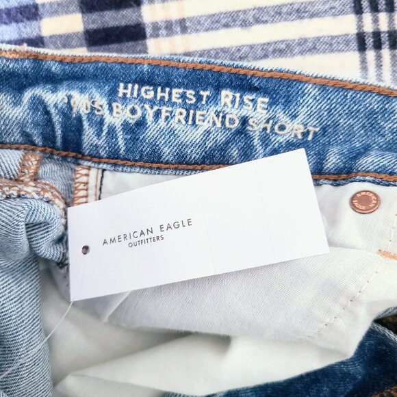 American Eagle Highest Rise 90s Boyfriend Distressed Denim Blue Wash Jean Shorts - Picture 9 of 11
